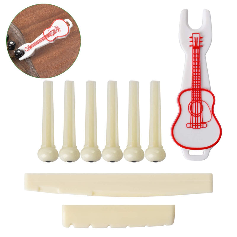 9 PCS Acoustic Guitar Bridge Pins, Including 6 String Guitar Nut 1 Set of Guitar Saddle Parts and guitar bridge pin puller, The Guitar Parts And Accessories Perfectly Restore The Pure Tone