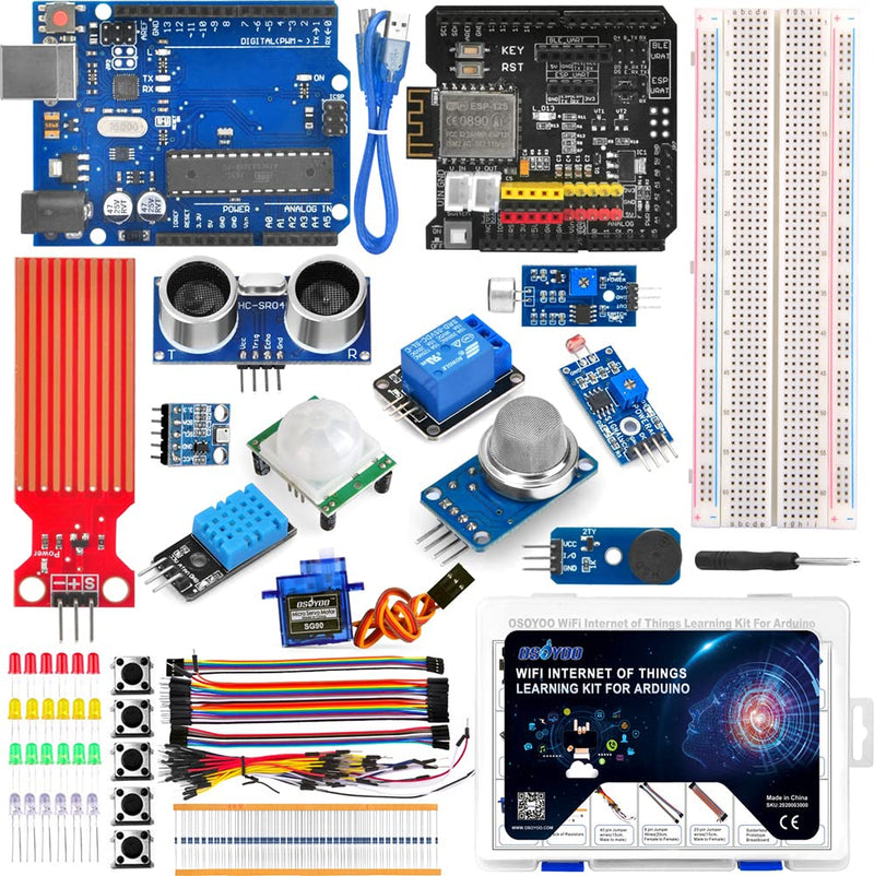 OSOYOO WiFi Internet of Things Learning Kit for Arduino | Include ESP8266 WiFi Shiled | Smart IOT Mechanical DIY Coding for Kids Teens Adults Programming Learning How to Code