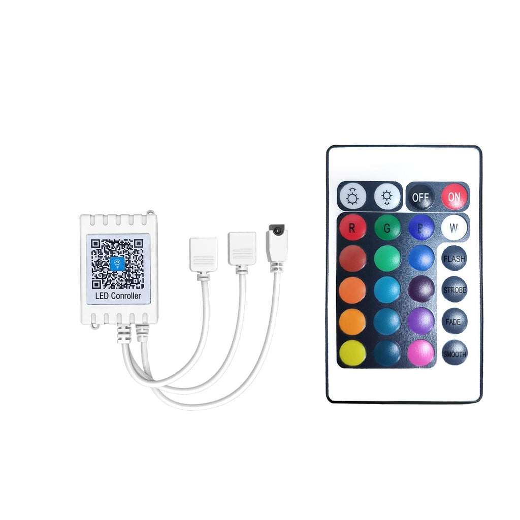 DAYBETTER Updated Bluetooth Remote Control for RGB LED Light Strips, 2 Ports 24 Key 4 Pin Output Dimmable LED Strip Lights Remote Controller (Without Power Adapter) Bluetooth 24key Controller