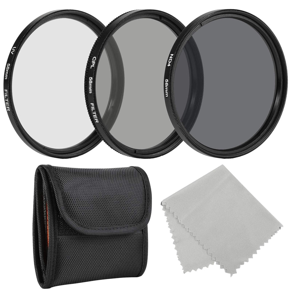 BELONGME Photo Professional Photography Filter Kit 58MM (UV, CPL Polarizer, Neutral Density ND4) for Camera Lens with 58MM Filter Thread + Filter Pouch