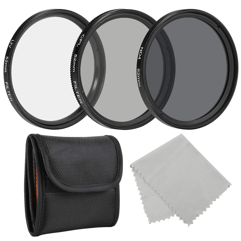 BELONGME Photo Professional Photography Filter Kit 52MM (UV, CPL Polarizer, Neutral Density ND4) for Camera Lens with 52MM Filter Thread + Filter Pouch