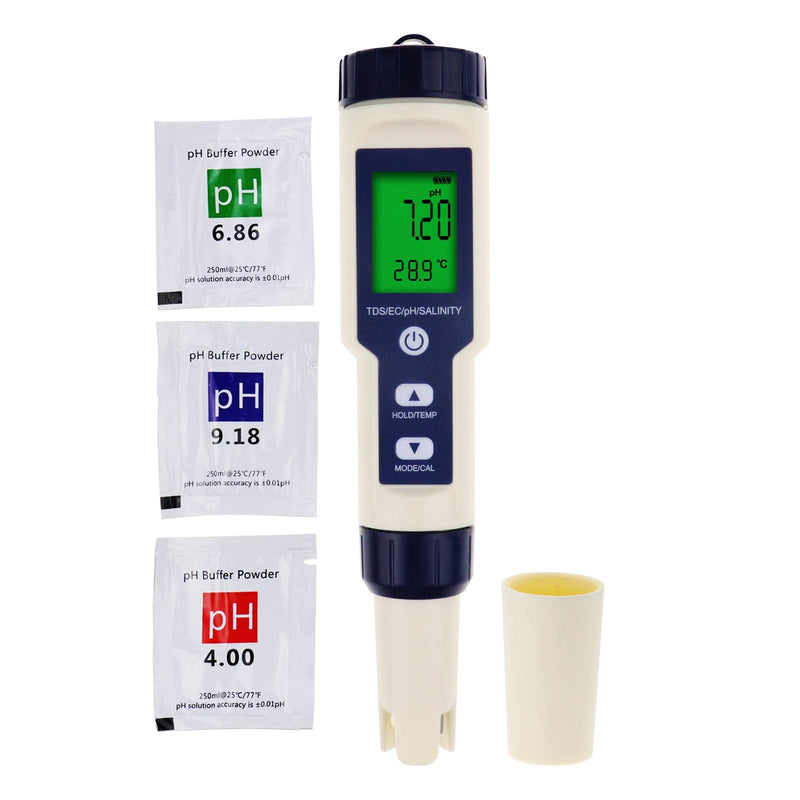 DANOPLUS 5 in 1 Digital pH Meter with TDS/EC/Salinity/Temperature Measurement Waterproof Highly Accurate Multi-Parameter Tester pH/TDS/EC/Temp/Salinity