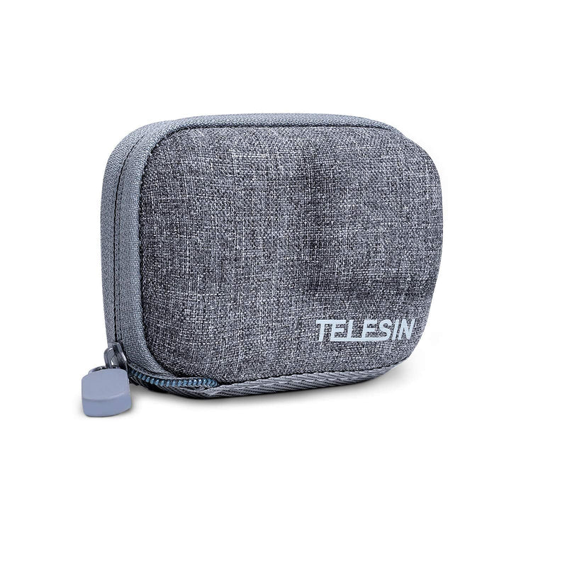 TELESIN Small Carry Case for GoPro Hero 10 Hero 9 9 Black, Pocket Size Protective Case Travel Bag with Half Open Zipper Supports Connecting with Go Pro 10 9 Selfie Stick and Tripod Accessories Grey Case