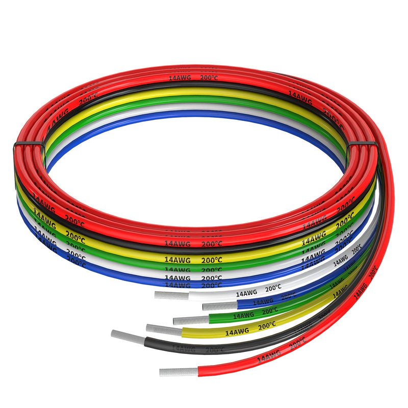 14awg Silicone Electrical Wire Cable 6 Colors (5ft Each) 14 Gauge Hookup Wires kit Stranded Tinned Copper Wire Flexible and Soft 14AWG-6 Colors