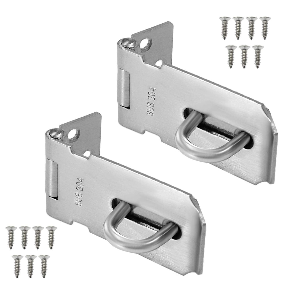 3 Inch Padlock Hasp, Seimneire 2pcs 304 Stainless Steel Door Locks Hasp Latch Drawer Latches Cabinet Clasp Lock, 2mm Extra Thick Brushed Finish Gate Lock Hasp 3 Inch, 2 Pack