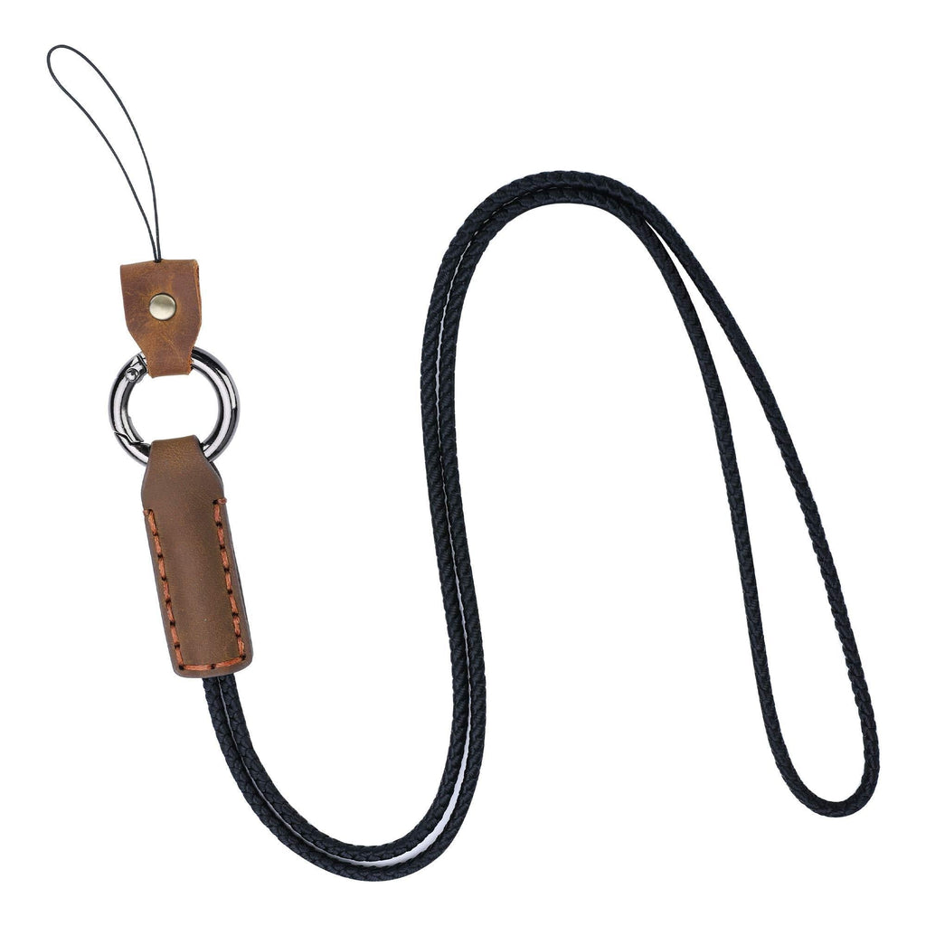 Lanyards Neck Office Lanyard with Metal Ring and Retro Genuine Leather for Cell Phone Accessories ID Badges Holder Keys Name Badges ID Card Lanyard Strap iPod Keychain for Men Women (Brown) Brown