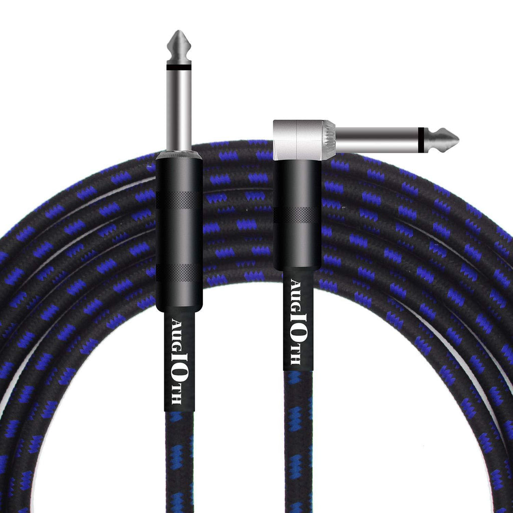 AUGIOTH Guitar Cable 10 ft, Premium Electric Instrument Bass Cable AMP Cord 1/4 Straight to Angled Blue Tweed 10ft-SA