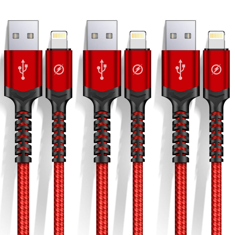 Norauto Lightning Cable Apple MFi Certified iPhone Charger Cable [3Pack-6FT] for iPhone 11 Pro MAX X XS XR 8 Plus iPad Fast USB Car Lightning Cable Red