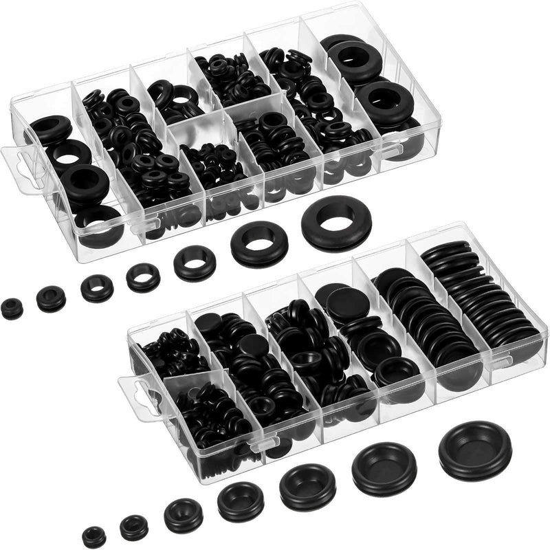 350 Pieces Rubber Grommet Assortment Kit Firewall Hole Plug Electrical Wire Gasket Rubber Ring Gasket with Plastic Box 15 Sizes for Automotive, Plumbing, PC Hardware Piano (2 Boxes)