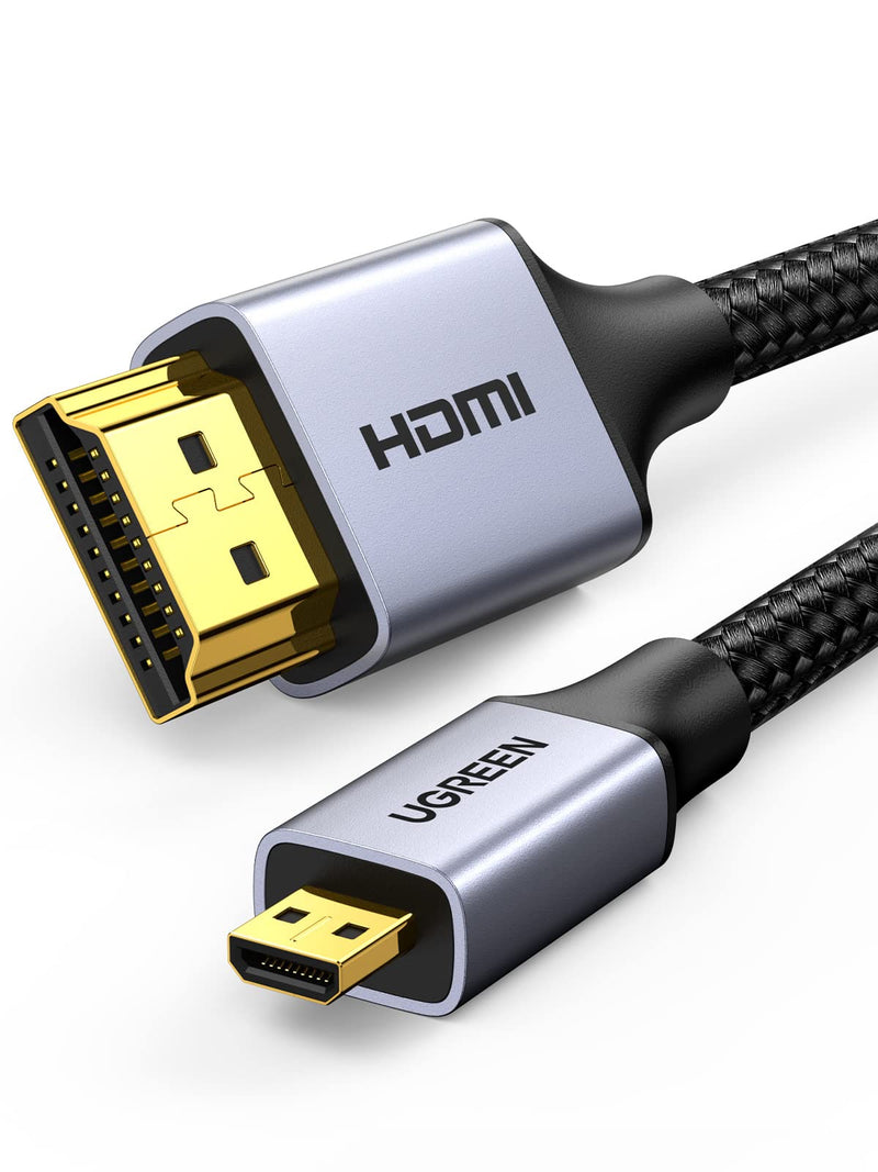 UGREEN 4K 60Hz Micro HDMI to HDMI Cable 6.6FT, Aluminum Shell Braided Micro HDMI 2.0 Cord Support HDR 3D ARC High Speed 18Gbps Compatible with Hero 7 6 5 Sony A6000 A6300 Camera Nikon B500 Yoga 3 Pro