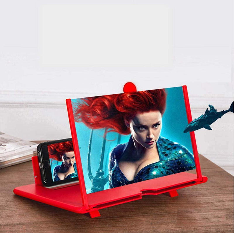 3D HD Screen Amplifier, Large Screen Magnifier,Drawable and Foldable Phone Holder,Radiation Protection,for All Smart Phones (Red) Red