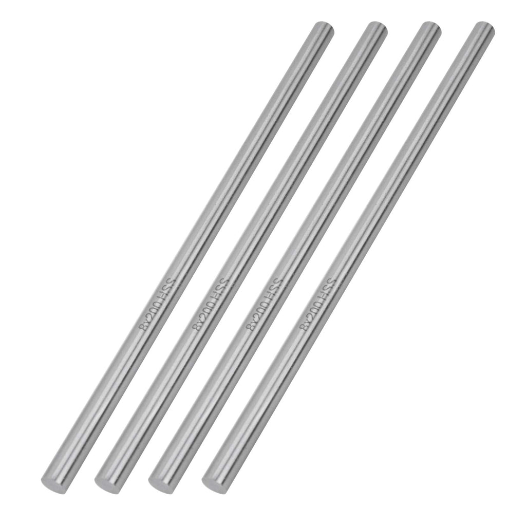 TOPPROS Pack of 4 Round Steel Rod, Diameter 8mm HSS Lathe Bar Stock Tool 200mm /7.9 inch Long, for Shaft Gear Drill Lathes Boring Machine Turning Miniature Axle, Clindrical Pin Tool