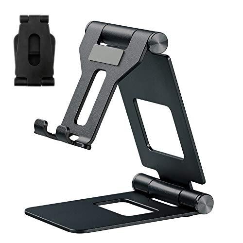 Xuyoz Cell Phone/Tablet Stand, Phone Holder for Desk, Metal iPhone Stand Non-Slip Phone Stand Compatible with iPhone, All Mobile Phones, Switch, iPad,Tablet [Angle Adjustable, Foldable] (4-10.5in) Black