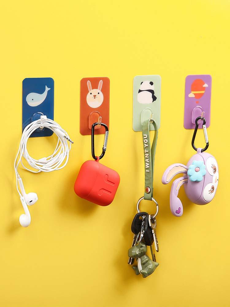 4-Pack Cute Sticky Hooks/Adhesive Hooks, Water Proof, Decorative Wall Hook with Cartoon Designs, Hanger for Office, Home, Bedroom, Bathroom, or Kitchen 1 4-Pack Design 1