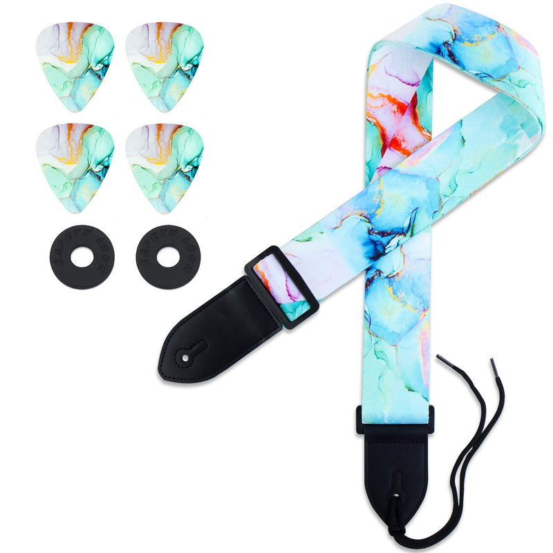 LIZIMANDU Adjustable Guitar Strap Includes 2 Strap Locks & 4 Matching Picks.Leather ends Guitar Shoulder Strap Suitable for,Christmas Gift for Guitarist(1-Splash Ink) 1 Pack 1-splash Ink