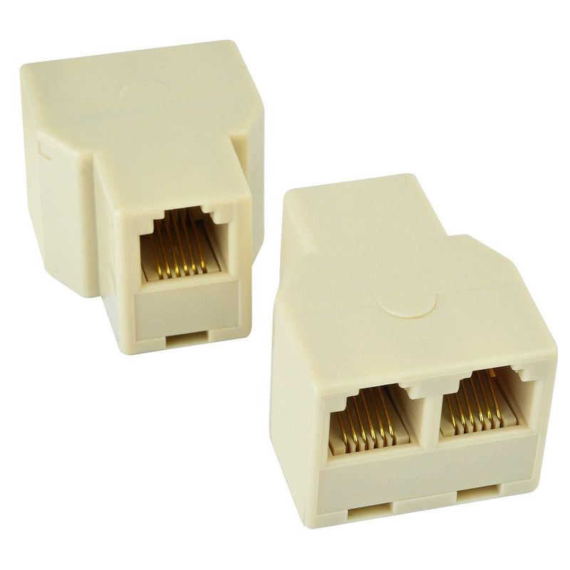 Phone Jack Splitter, RJ12 6P6C 1 Female to 2 Female Phone Line Splitter, Cream Telephone Splitter for Landline Fax Machine (2 Pcs)