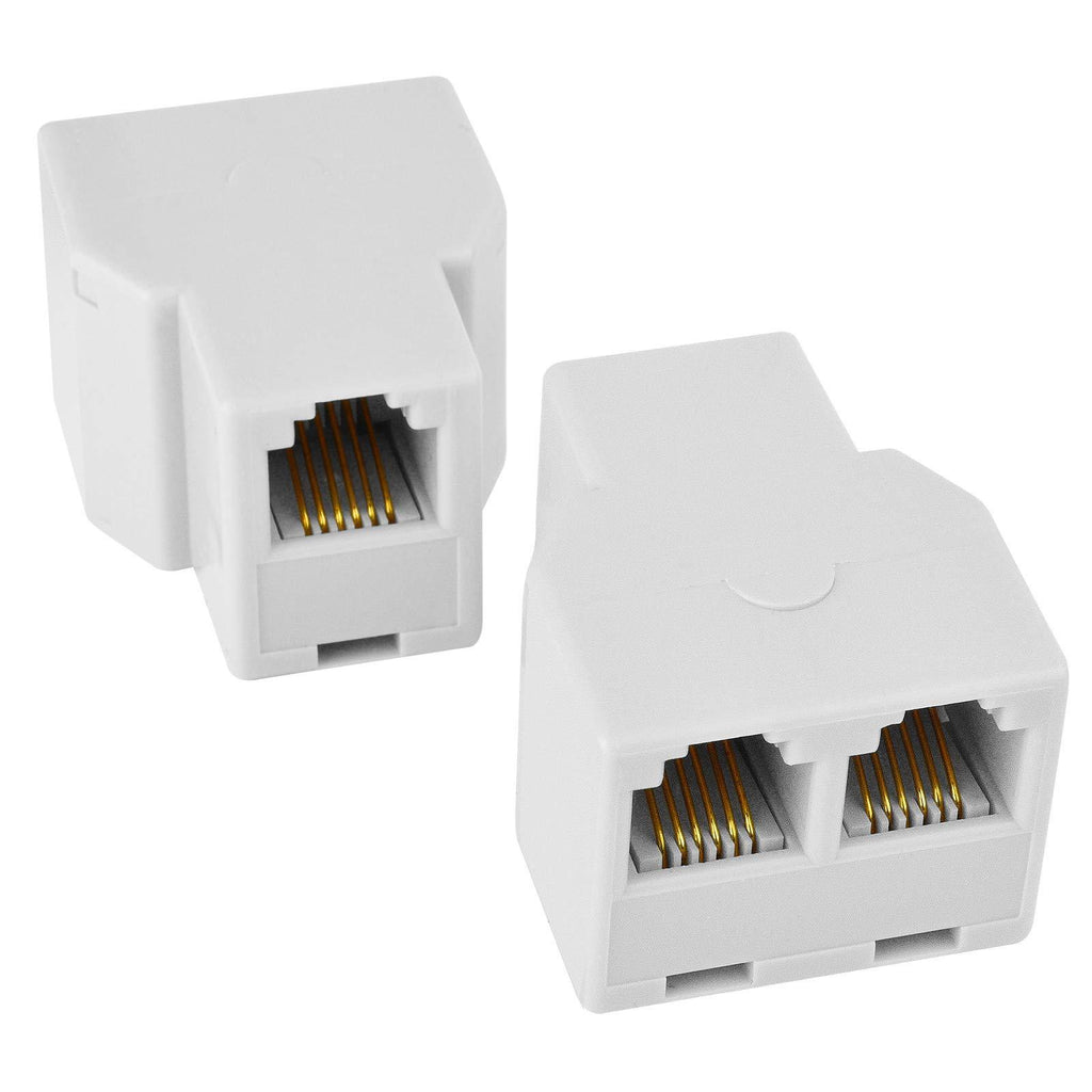 Phone Jack Splitter, RJ11 6P4C 1 Female to 2 Female Phone Line Splitter, White Telephone Splitter for Landline Fax Machine (2 Pcs)