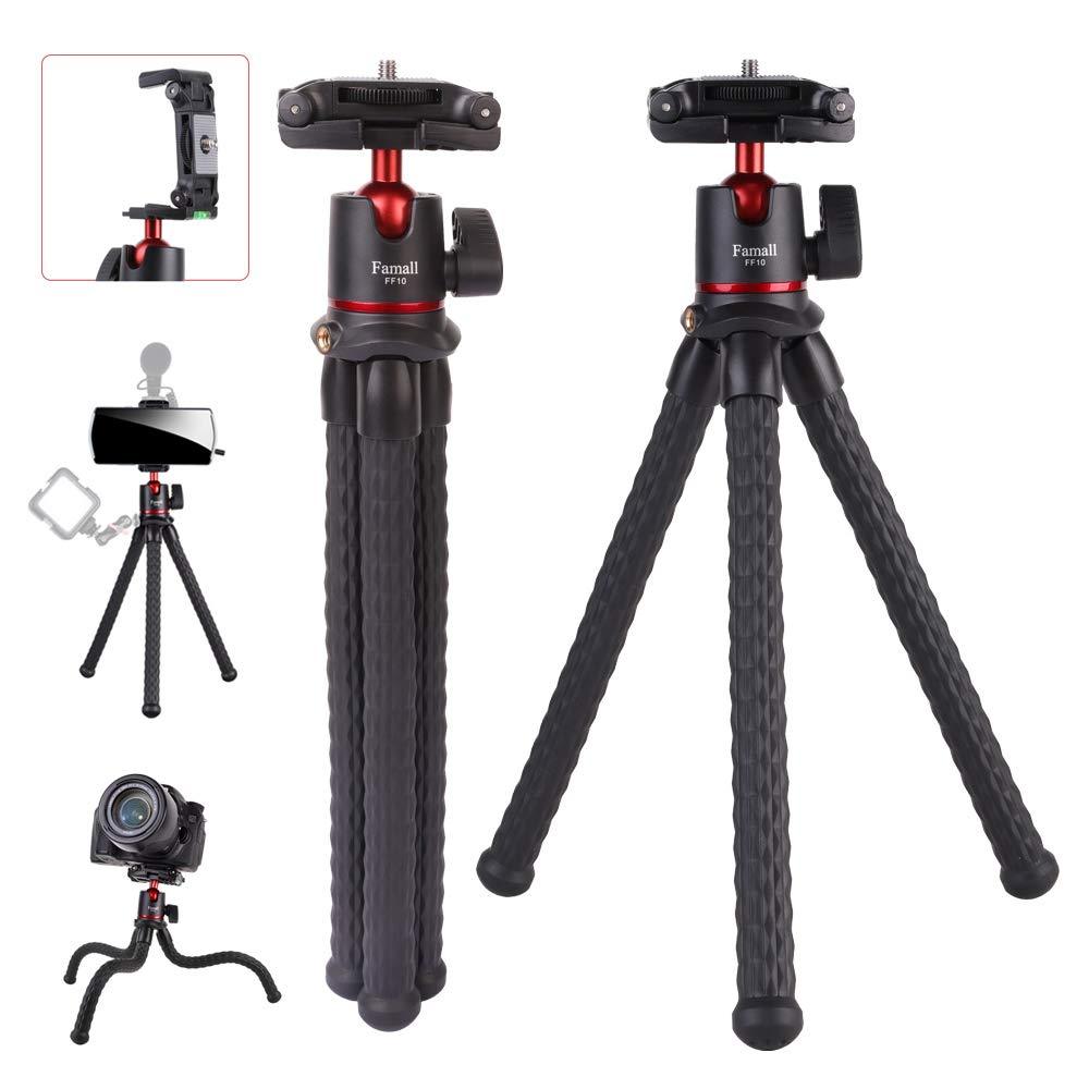 Camera Tripod,Famall Flexible Tripod Stand for Phone with Cold Shoe Phone Mount for iPhone Canon Nikon Sony Cameras