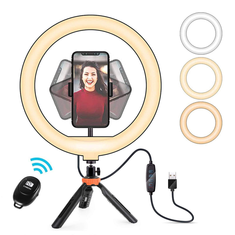 ERUW Ring Light with Tripod Stand & Phone Holder for Live Stream/Makeup, Mini Led Camera Ringlight for YouTube Video/Photography (White_10'') White_10''