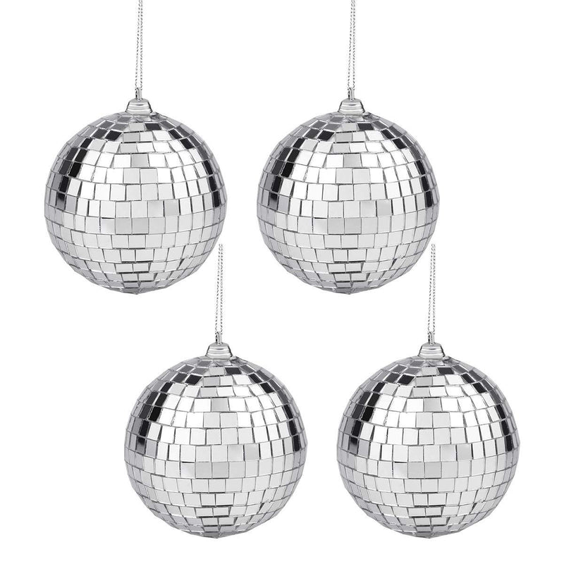 4 Pack Mirror Disco Ball 4 inch Small Disco Ball Decorations Silver Party Hanging Disco Ball Stage Accessories for DJ Effect, Home Decorations, Stage Props School Festivals Party Favors and Supplies