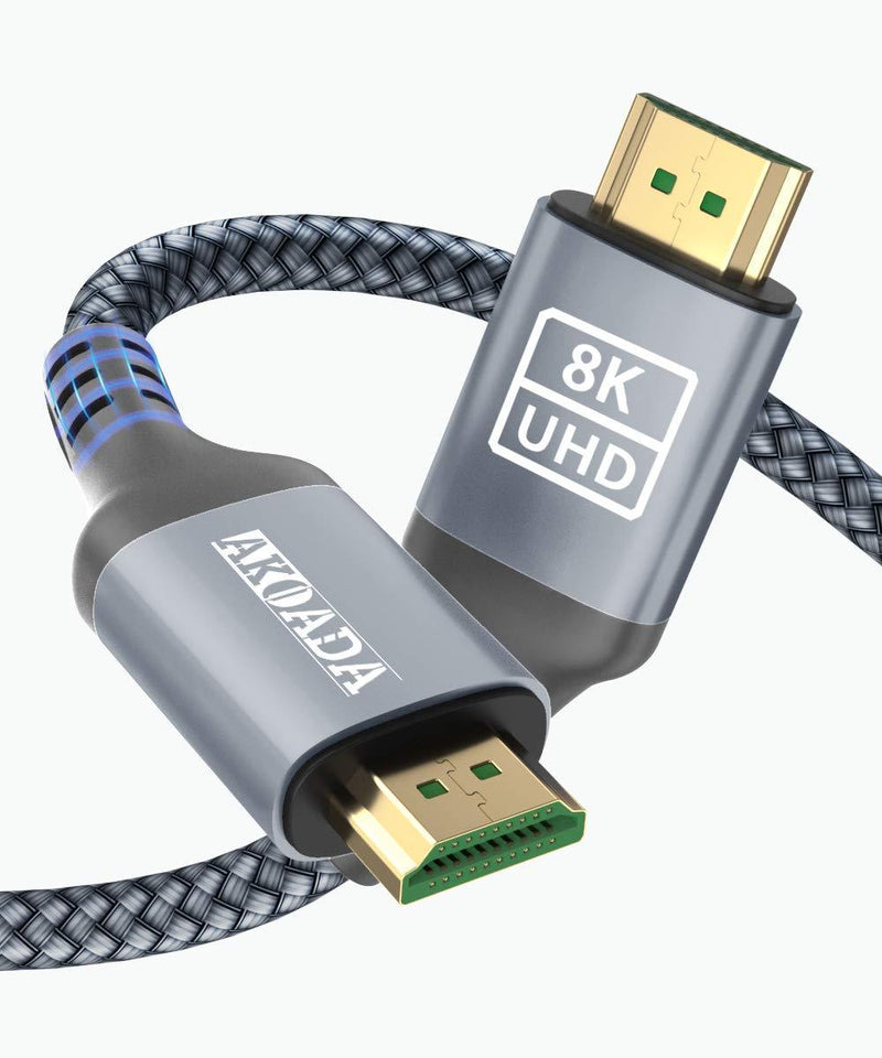 8K HDMI 2.1 Cable 10FT, AkoaDa 48Gbps Ultra High Speed HDMI Cable 8K60 4K120 144Hz 7680P eARC HDR 10 HDCP 2.2 & 2.3,Compatible with Dolby Vision，Xbox One Series X，PS4，PS5，Apple TV ，Switch，Vizio，Sony Grey