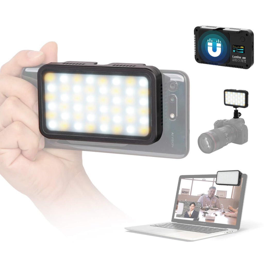 Video-Conference-LED-Video-Light, LUMINO PL5 On-Camera Light with Metal Magnetic Plate for Smartphone Laptop CRI95+ 2700K-6500K Bi-Color Dimmable, for YouTube Video Photography Live Streaming Blue