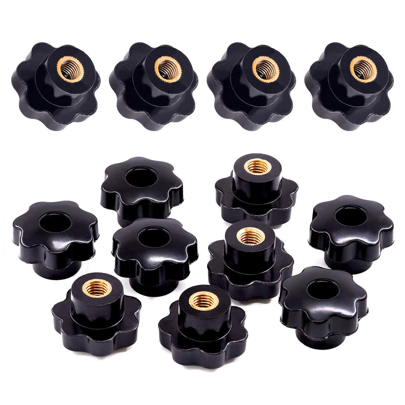 Swpeet 15Pcs M10 7 Star Through Hole Knob Female Thread Nut Clamping Knob Grip Assortment Kit, Star Shape Hand Knobs Black Plastic Screw-On Handle Clamping Knob for Mechanical Equipment(M10)