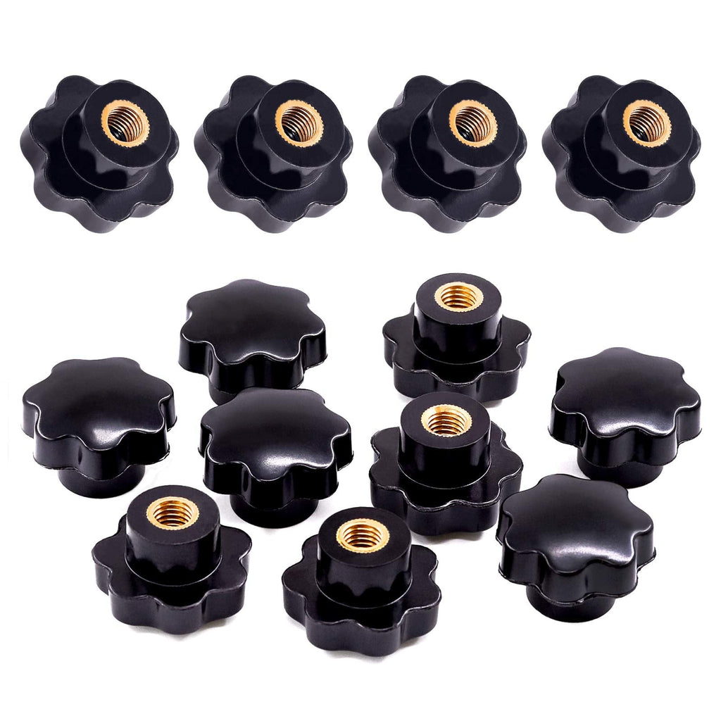 Swpeet 15Pcs M10 7 Star Knob Female Thread Nut Clamping Knob Grip Assortment Kit, Star Shape Hand Knobs Black Plastic Screw-On Handle Clamping Knob for Mechanical Equipment (M10)