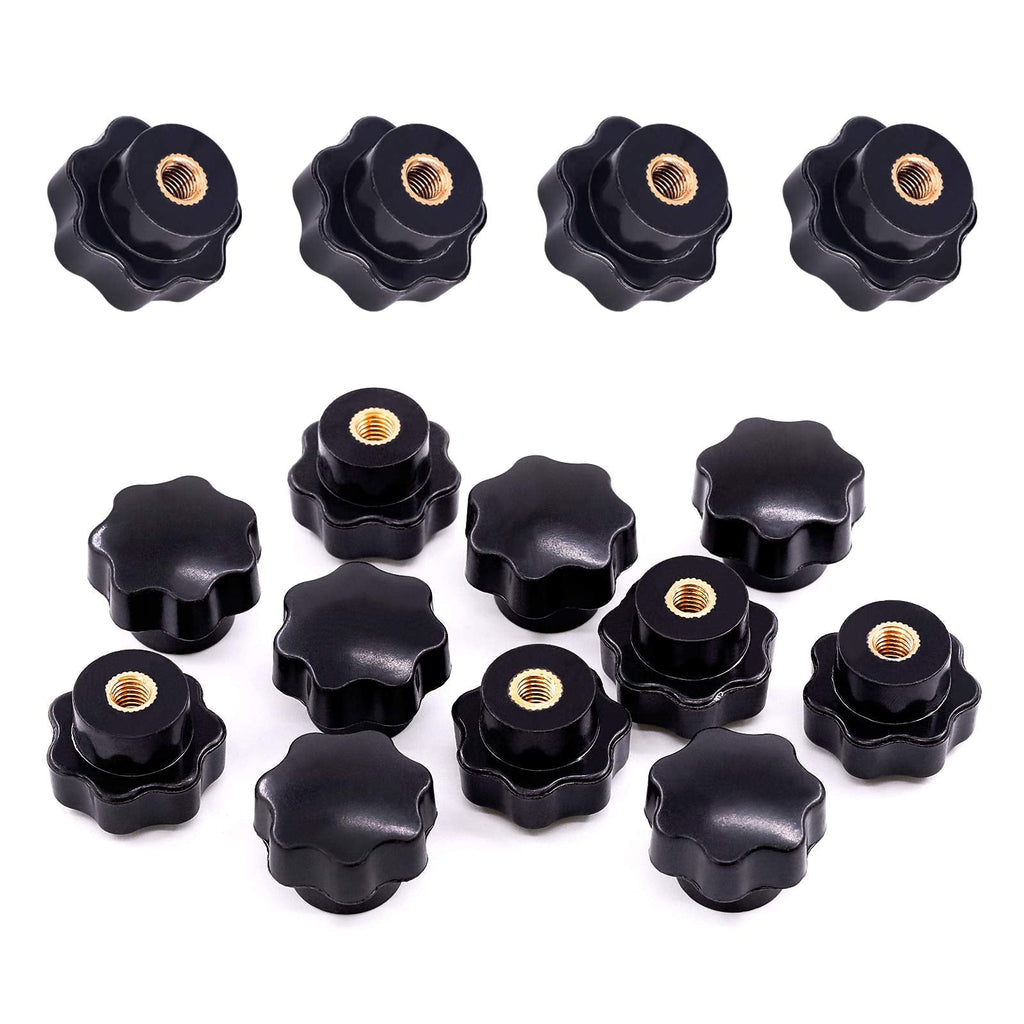 Swpeet 15Pcs M6 7 Star Knob Female Thread Nut Clamping Knob Grip Assortment Kit, Star Shape Hand Knobs Black Plastic Screw-On Handle Clamping Knob for Mechanical Equipment (M6)