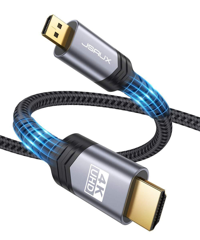 4K Micro HDMI to HDMI Cable 3.3 FT, JSAUX Micro HDMI to Standard HDMI Cord Braided Support 4k 60Hz HDR 3D ARC 18Gbps Compatible with Sony A6000 A6300 Camera, Lenovo Yoga and More (Grey) 3.3ft