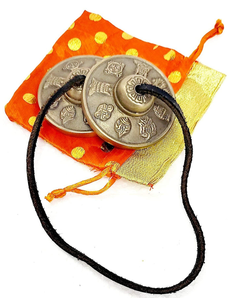 Buddhist Tibetan Tingsha Meditation Cymbals Chime Bells manjira for Yoga Meditation Tibetan Cymbals OM Mane Padme Hum Symbols Embossed Hand Tuned Meditation Lucky Symbols 8 symbals size-2.5 inch