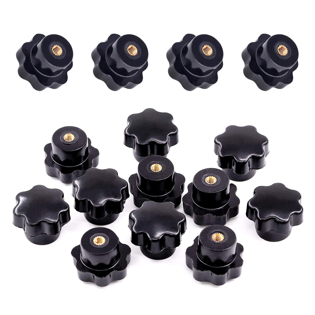 Swpeet 15Pcs M4 7 Star Knob Female Thread Nut Clamping Knob Grip Assortment Kit, Star Shape Hand Knobs Black Plastic Screw-On Handle Clamping Knob for Mechanical Equipment (M4)