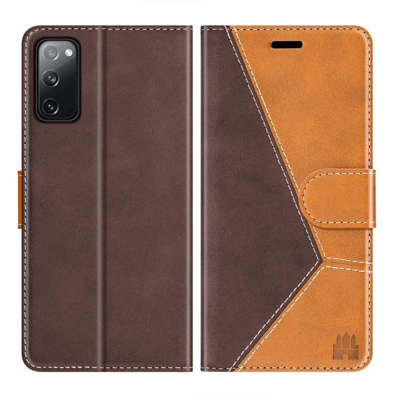 Caislean Wallet Case for Samsung Galaxy S20 FE 5G (6.5 inch) PU Leather Flip Cover [RFID Blocking] Card Holder [Soft TPU Shell] [Kickstand Function] Magnetic Full Protection Folio Case, Yellow Brown