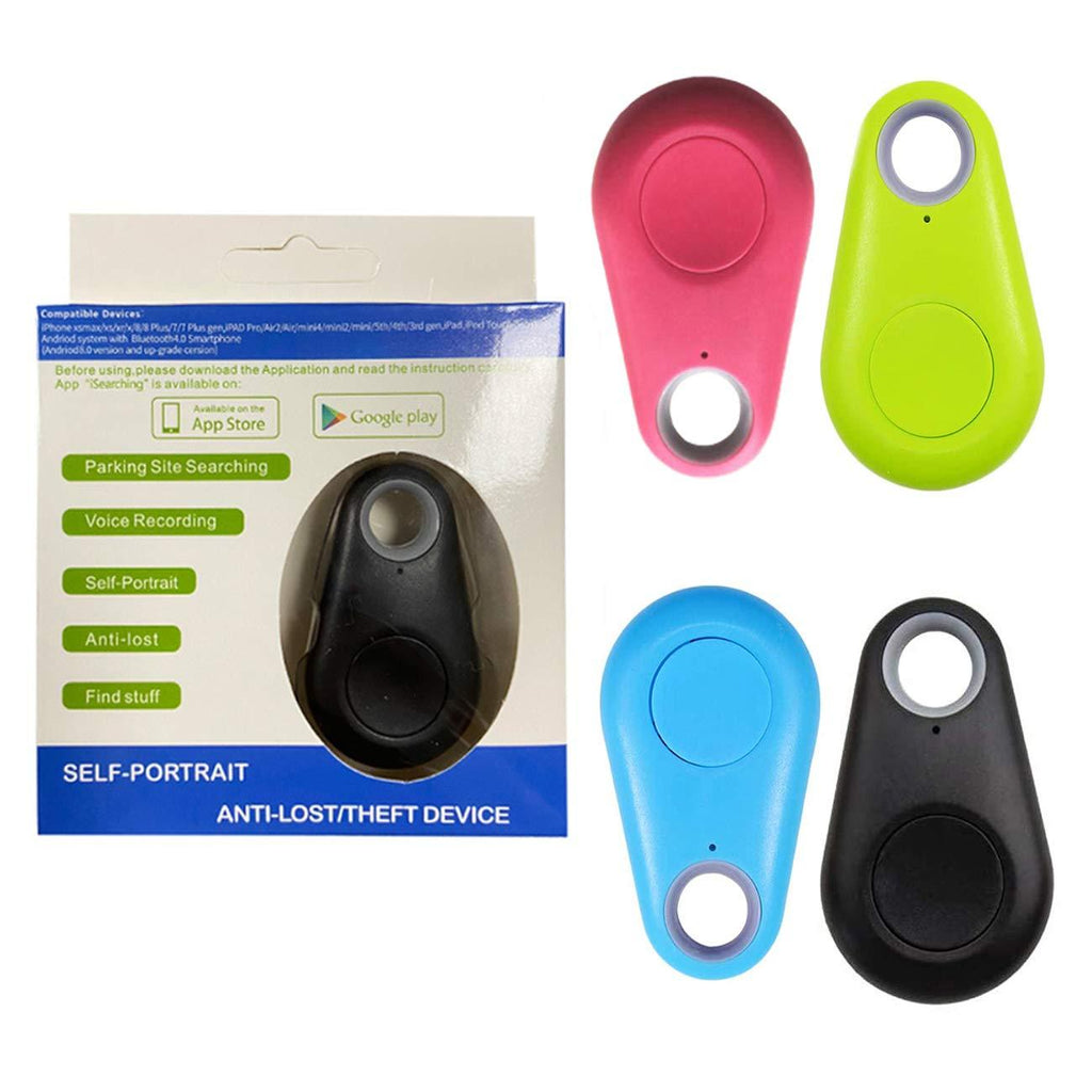4 Pack Smart Tracker Key Finder Locator, Pet Tracker Wireless Anti Lost Alarm Sensor Bidirectional Positioning for Kids, Old People, APP Control Compatible iOS Android (Black/Green/Blue/Pink)