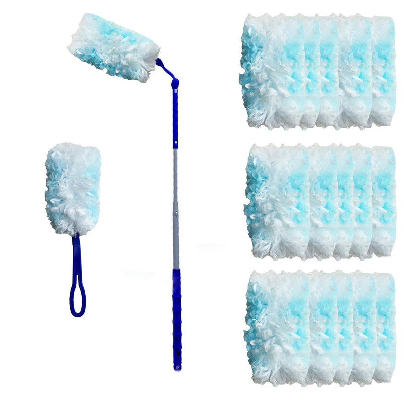 UKEENOR 180° Dusters Multi Surface Duster Refills Kit Extender Handle (1 Long Handle to + 1 Short Handle + 15 Duster Refill) 1 Handle, 15 Dusters(giving Short Shank)