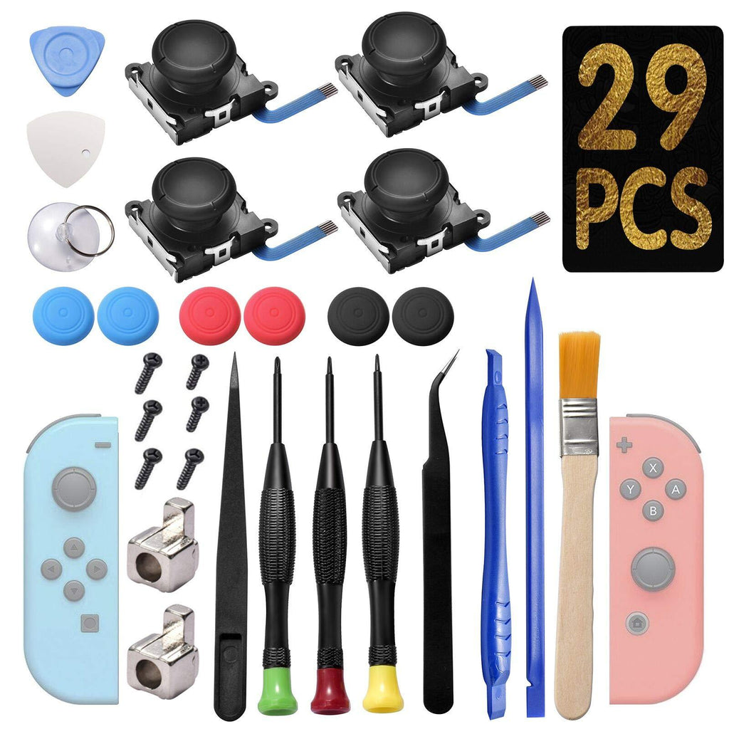 GANGZHIBAO 4 Pack Joycon Joystick Replacement, 3D Joystick Analog Left/Right Thumb Stick Parts Compatible for Switch JoyCon, Controller Repair Kit with Buckles, Thumb Grips Caps, Pry Tools