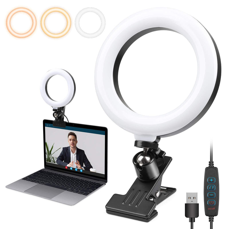 6" Led Ring Light, PEZAX Selfie Light with Clamp Mount for Desk, Zoom Meeting, Webcam, Video Conference, Laptop, YouTube, Live Steam & Broadcast, 3 Dimmable Color & 10 Brightness Level, 360° Rotatable