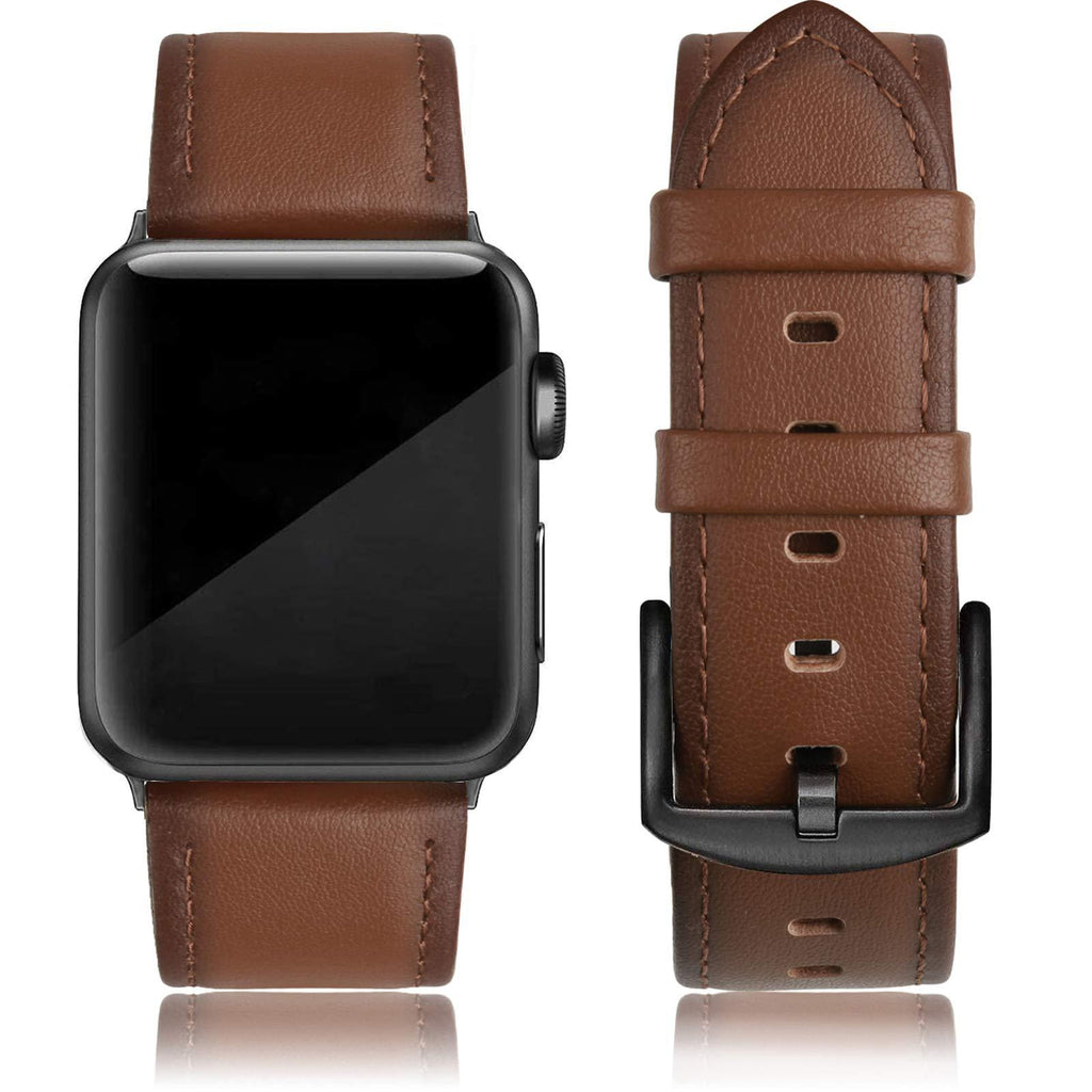 EDIMENS Leather Bands Compatible with Apple Watch 42mm 44mm Band Men Women, Vintage Genuine Leather Wristband Replacement Band Compatible for Apple Watch iwatch Series 6 5 4 3 2 1, SE Sports & Edition Brown