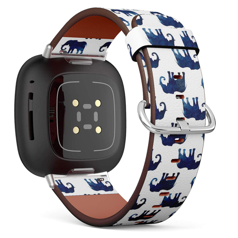 MysticBand Replacement Leather Band Compatible with Fitbit Versa 3 and Fitbit Sense, Wristband Bracelet Accessory - Watercolor Silhouette Elephant