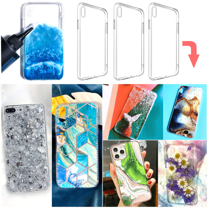 3 pcs epoxy Resin Personalized Mobile Phone case DIY Silicone case for iPhone Xr (Note: Product are not Resin Mold, They are 2 pcs Bumper Soft and 1 pcs Hard Phone case with Special Groove Design)