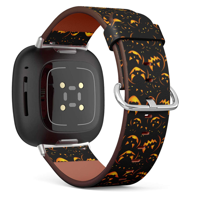 MysticBand Replacement Leather Band Compatible with Fitbit Versa 3 and Fitbit Sense, Wristband Bracelet Accessory - Halloween Terrible Pumpkins