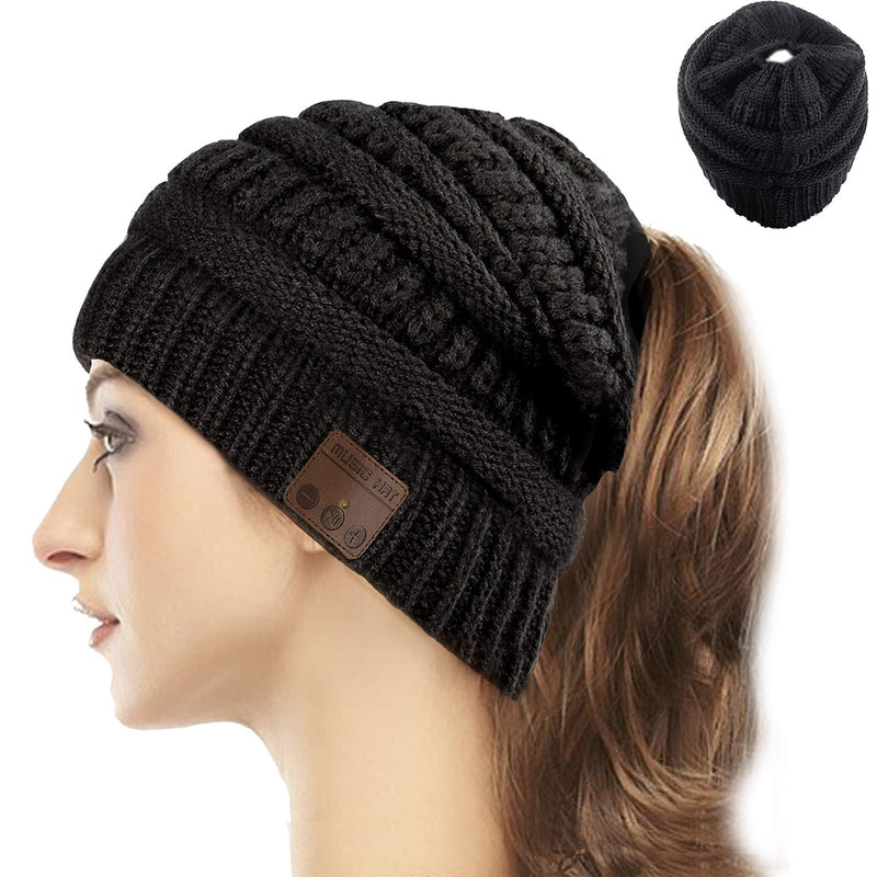 Music Beanie Women Ponytail Beanie Hat Wireless Headset Headphones Music Audio Womens Messy Bun BeanieTail Girls Winter Cap with Mic HandsFree Outdoor Sports Stereo Earphone