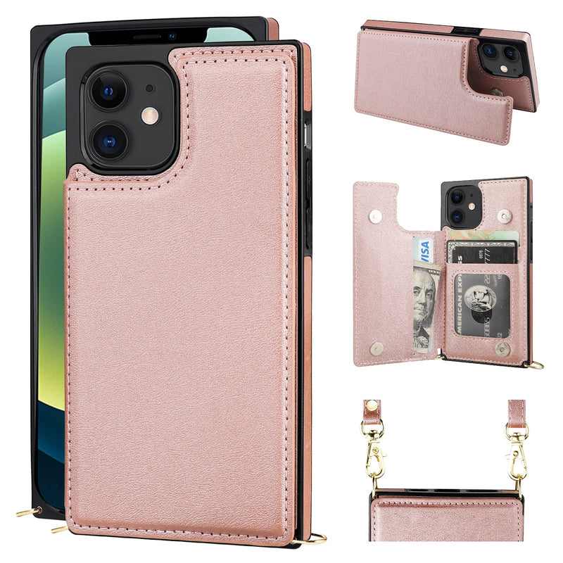 Bocasal Crossbody Wallet Case for iPhone 12/12 Pro Credit Card Holder PU Leather Kickstand Shockproof Detachable Cross Body Strap Lanyard Magnetic Closure 6.1 inch(Rose Gold) Rose Gold For iPhone 12 / 12 Pro 6.1 inch display