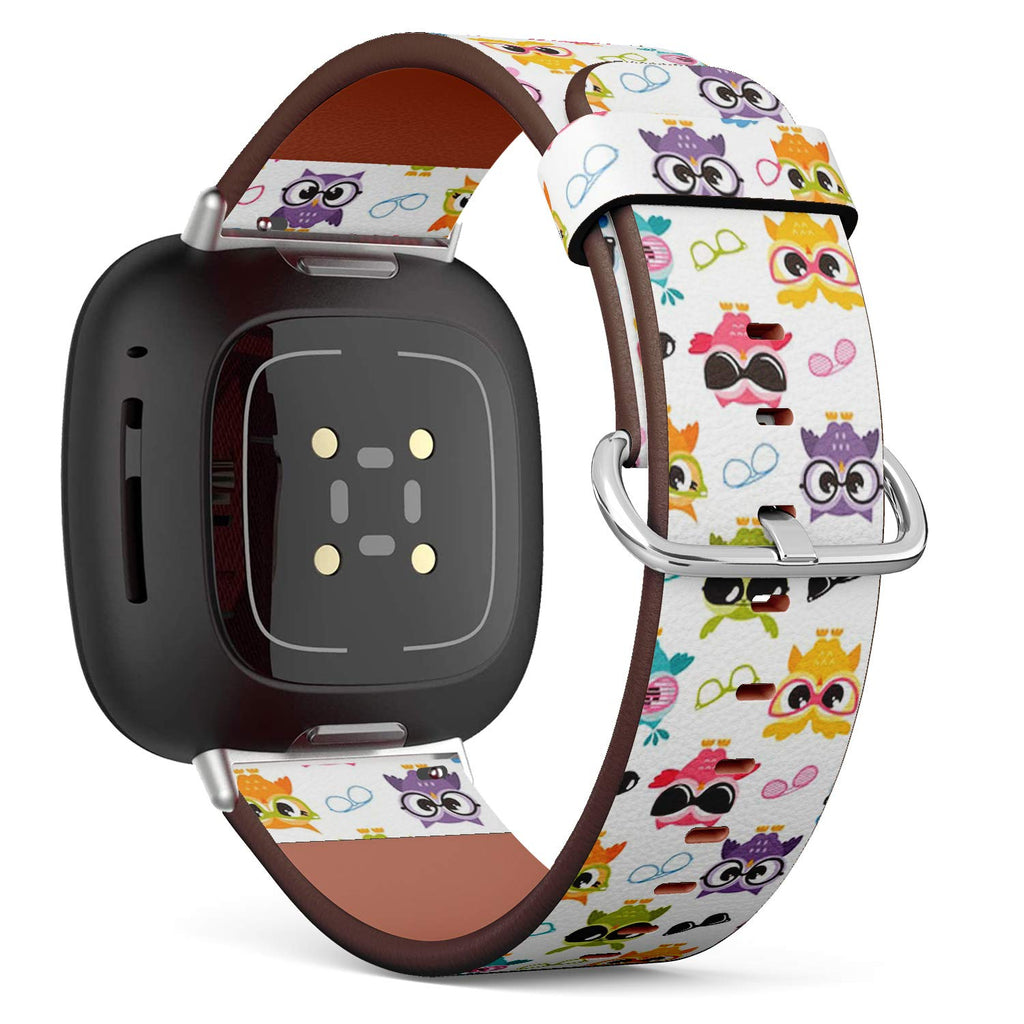 MysticBand Replacement Leather Band Compatible with Fitbit Versa 3 and Fitbit Sense, Wristband Bracelet Accessory - Colorful Owls Glasses