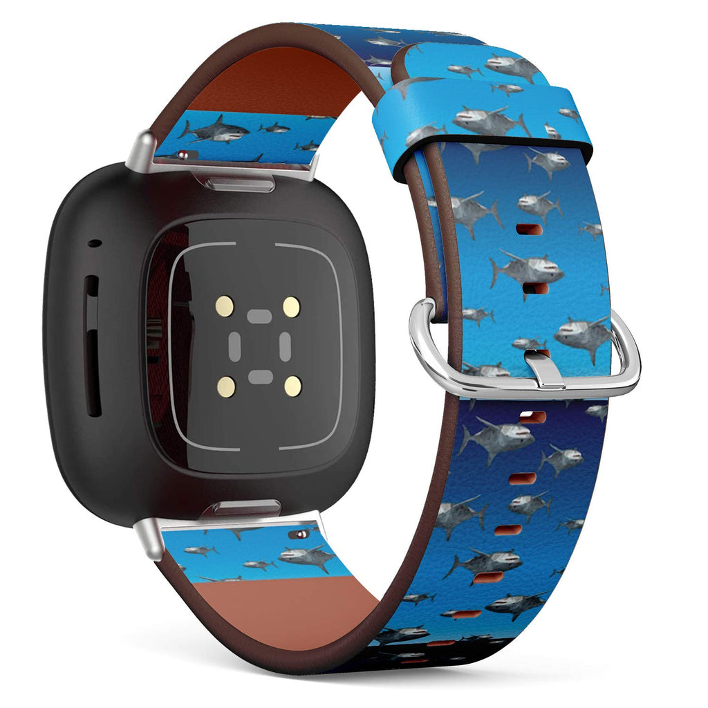 MysticBand Replacement Leather Band Compatible with Fitbit Versa 3 and Fitbit Sense, Wristband Bracelet Accessory - Cute Sharks On