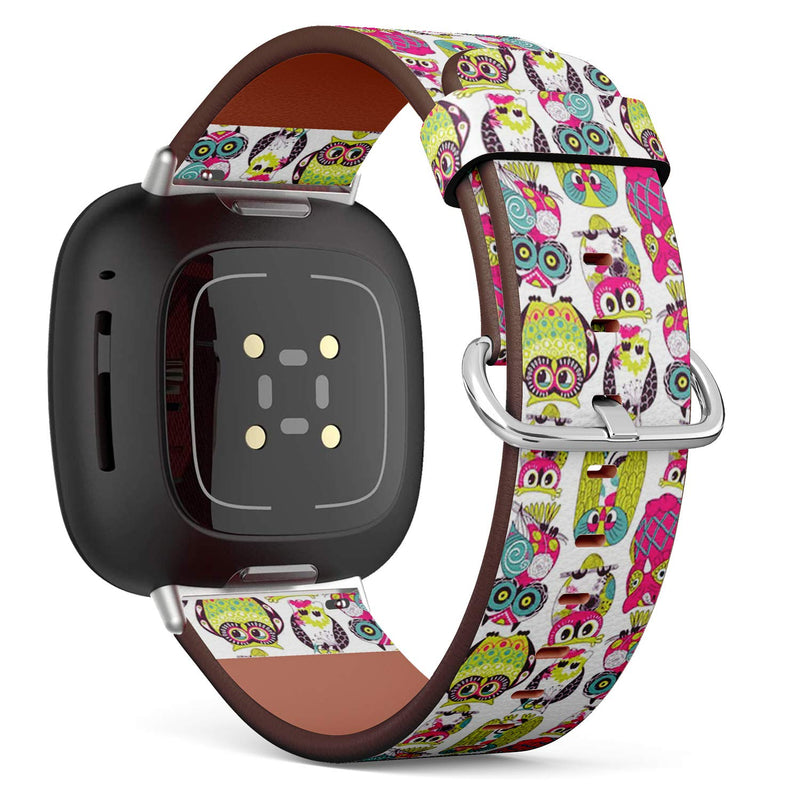 MysticBand Replacement Leather Band Compatible with Fitbit Versa 3 and Fitbit Sense, Wristband Bracelet Accessory - Colourful Owl
