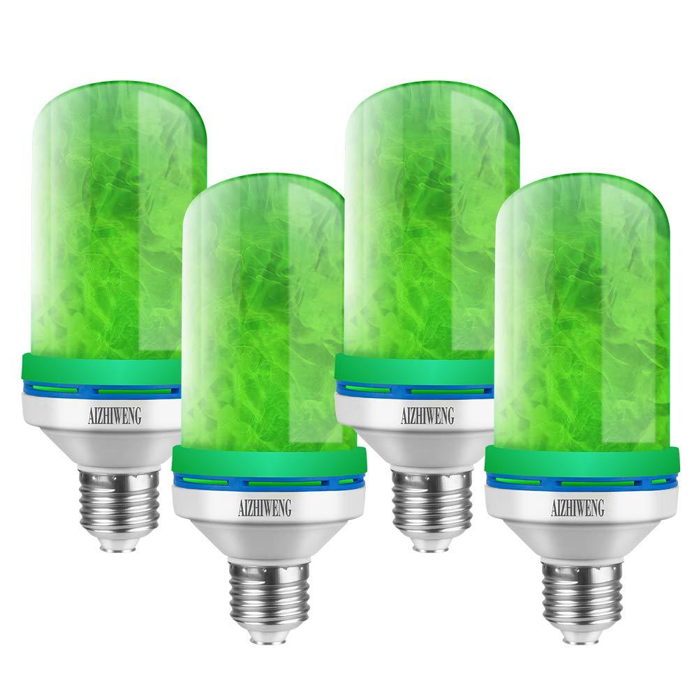 Flame Light Bulb (4 Pack Green) | LED Flame Effect Light Bulbs with Upside Inverted Realistic Flickering Faux Flames | 5 Watt 150 Lumens Perfect for Indoor or Outdoor Lighting | 4 Dimmable Modes 4 Pack of Green