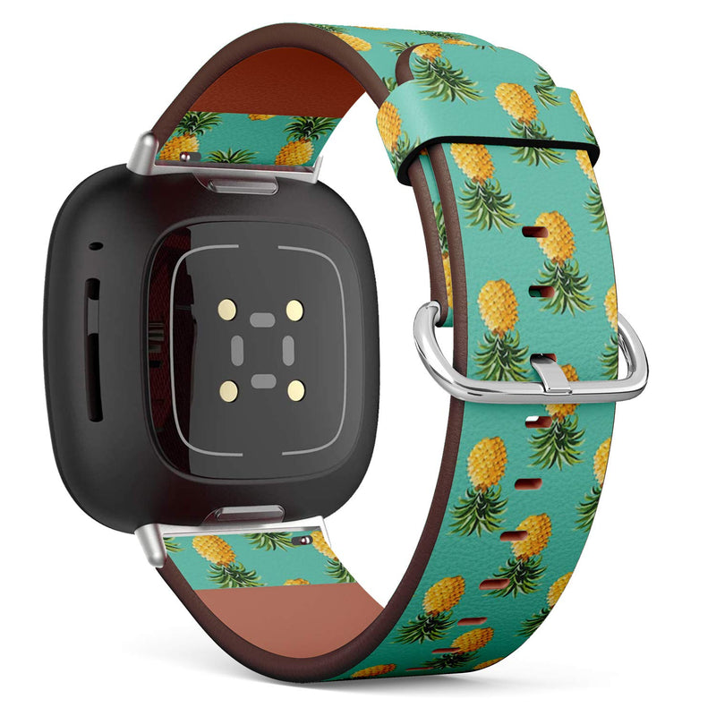 MysticBand Replacement Leather Band Compatible with Fitbit Versa 3 and Fitbit Sense, Wristband Bracelet Accessory - Tropical Pineapples