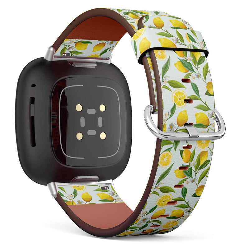 MysticBand Replacement Leather Band Compatible with Fitbit Versa 3 and Fitbit Sense, Wristband Bracelet Accessory - Floral Lemon Fruits