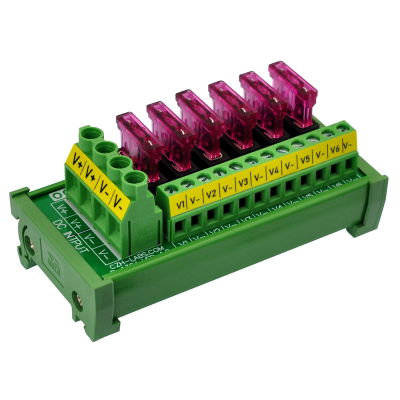 DC Power Fuse Distribution Strip Module (6 Position, DIN Rail Mount) 6 Position